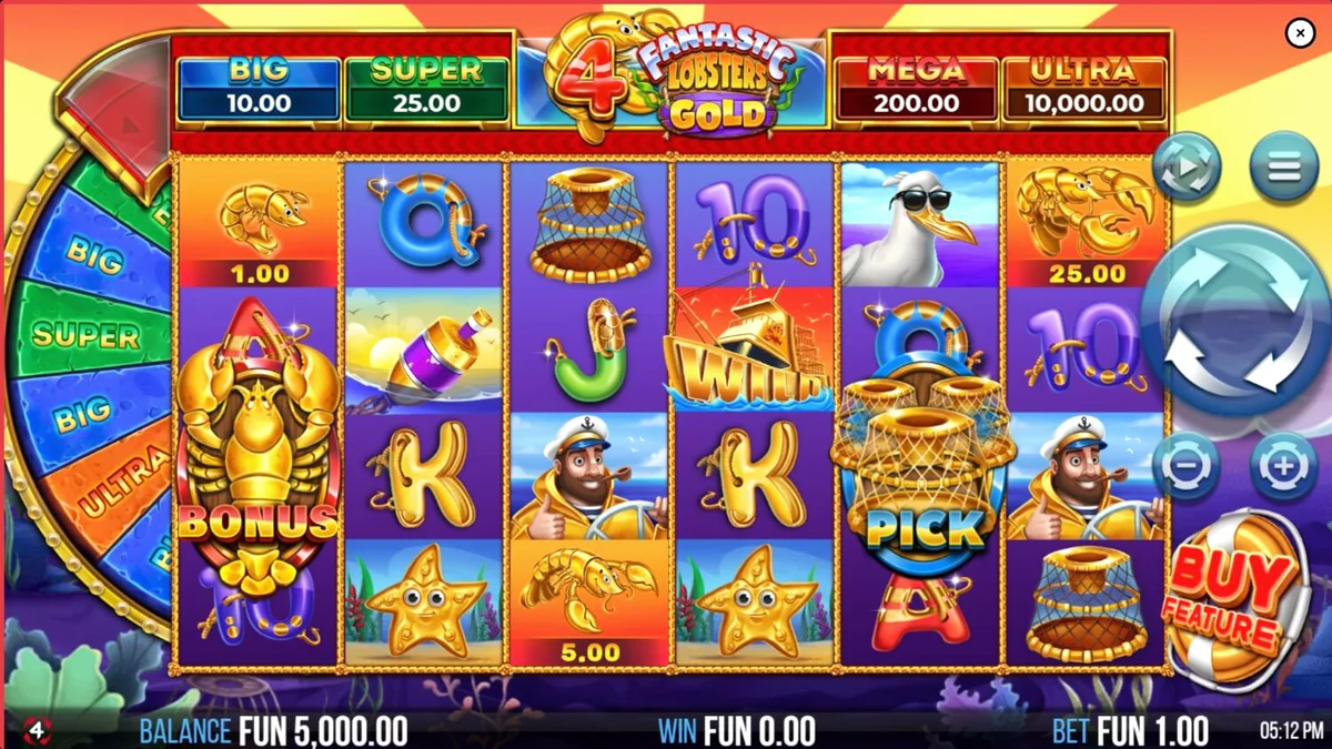 Tampilan layar permainan slot 4 Fantastic Lobsters Gold dengan tema bawah laut yang penuh warna.
